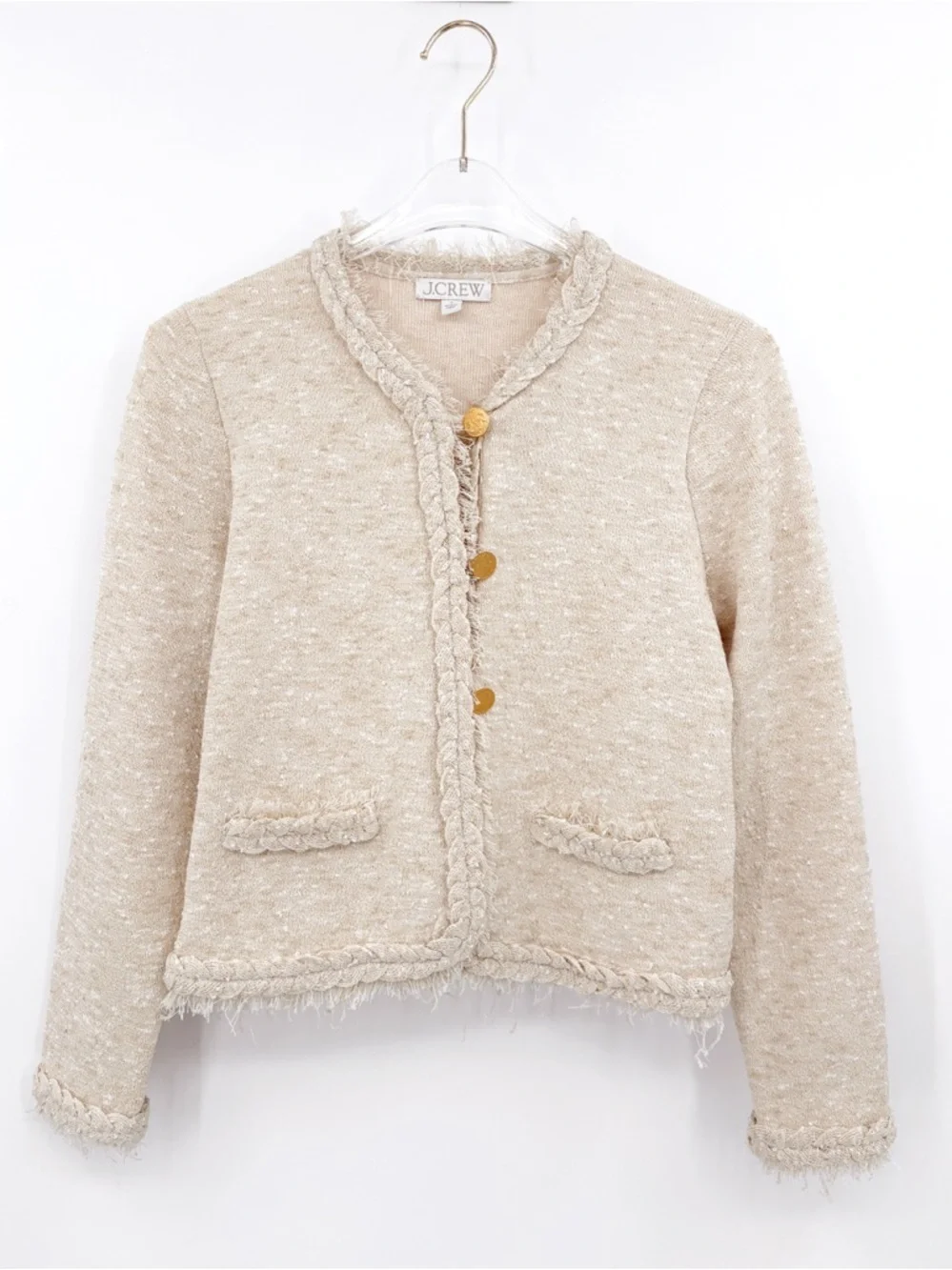 J.CREW Marled Fringe Lady Jacket Mini Skirt Matching Set Heather Sand S